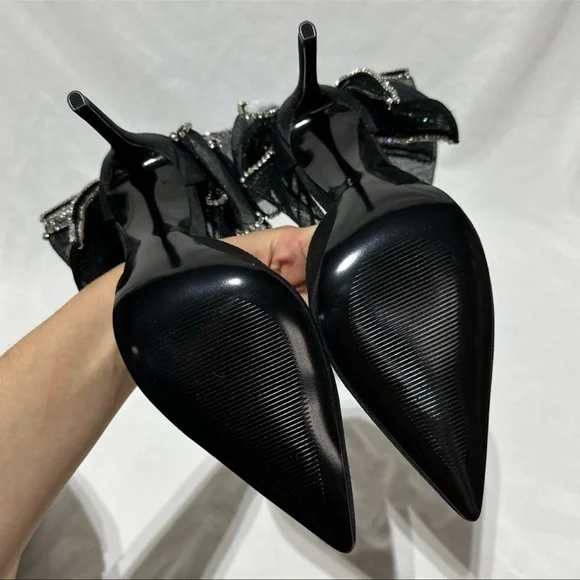 Steve Madden Timeless Pointed Elegant Black Women's Heels Rhinestone Bow Detail - Picture 7 of 8